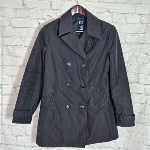 VTG Gap Women Black Double Breasted Jacket Size S Polyester Peacoat Outerwear